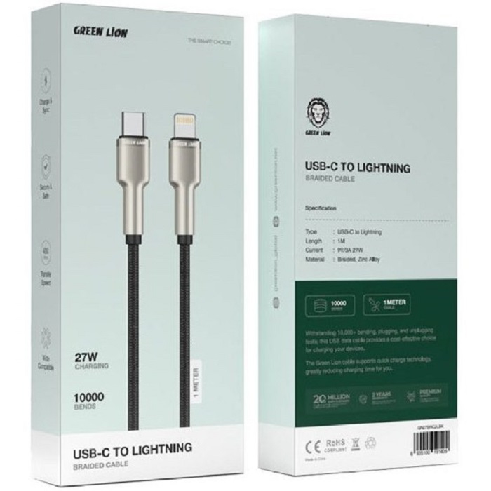 کابل بافته شده 27 وات تایپ-سی به لایتنینگ گرین لاین USB-C TO LIGHTNING BRAIDED CABLE 27W